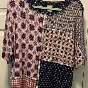 Chico's Navy & Pink Patchwork Geometric Blouse Medium